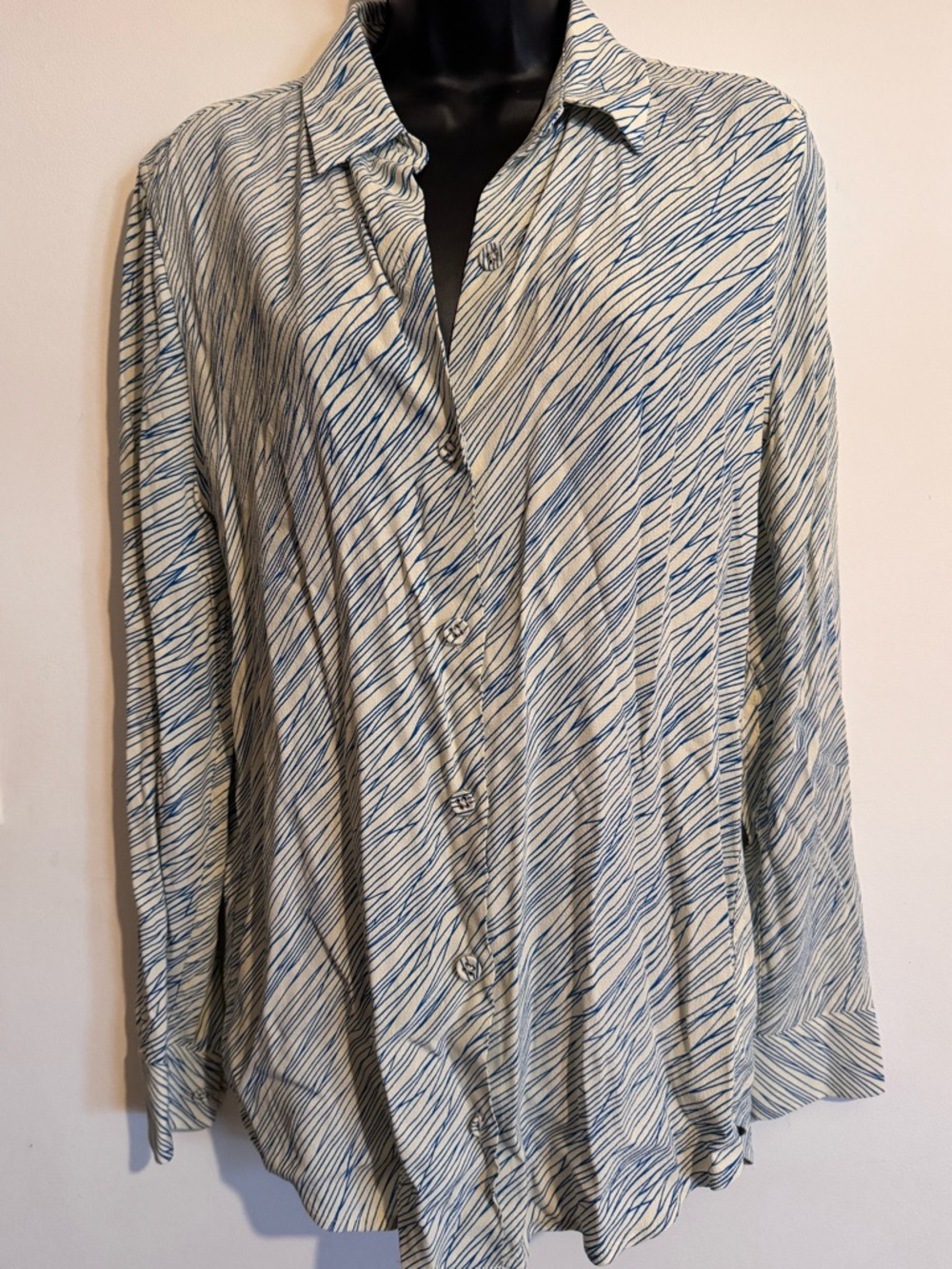 Equipment Blue-White Striped Long-Sleeve Button Blouse